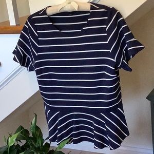 Navy & White Striped Short Sleeved Knit Top